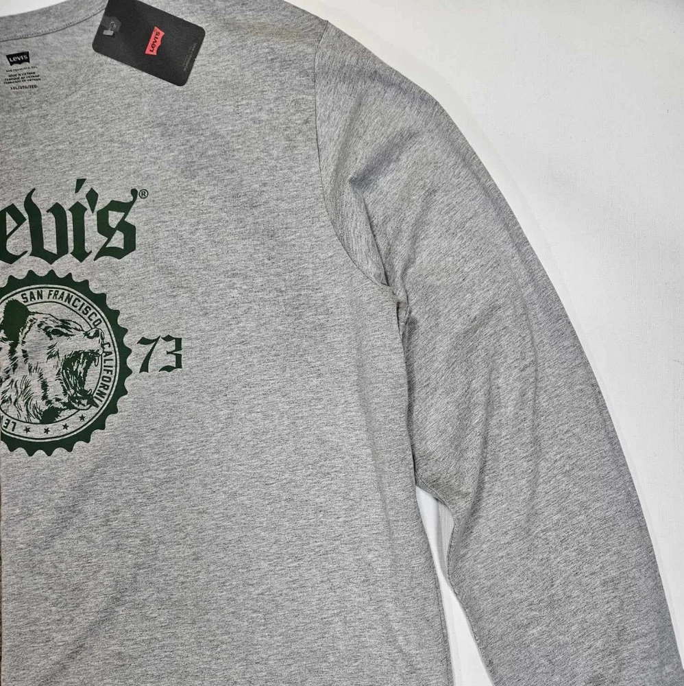 Levi's T-Shirt Mens 3XL‎ Grey Green Graphic Logo Casual Long Sleeve Casual Tee